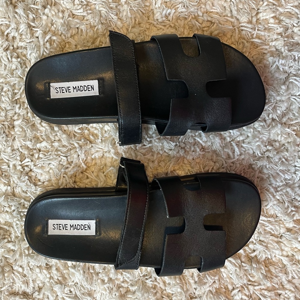 Steve Madden Black Leather Slides